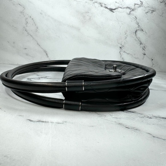 Chanel Hula Flap Bag Black Lambskin Hoop CC SHW Small Wind Power Silver Quilted - Picture 12 of 15